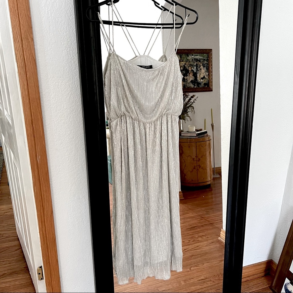 Zara Silver Lurex Strappy Midi Dress